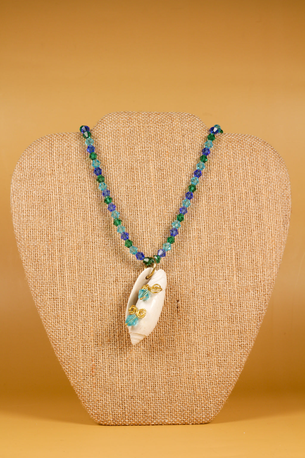 Hand Crafted Ribbon Shell Pendant Beaded Necklace