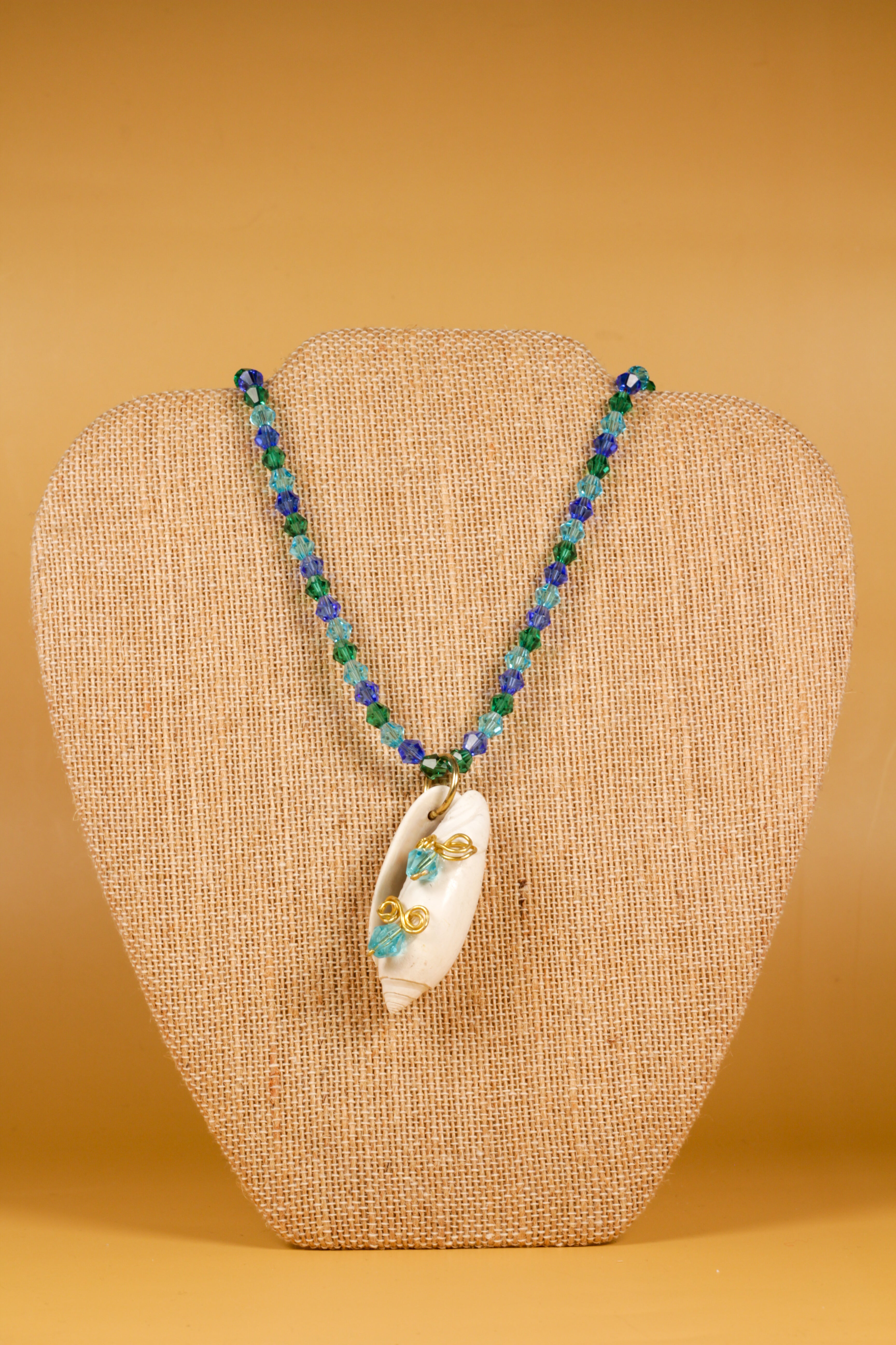 Hand Crafted Ribbon Shell Pendant Beaded Necklace