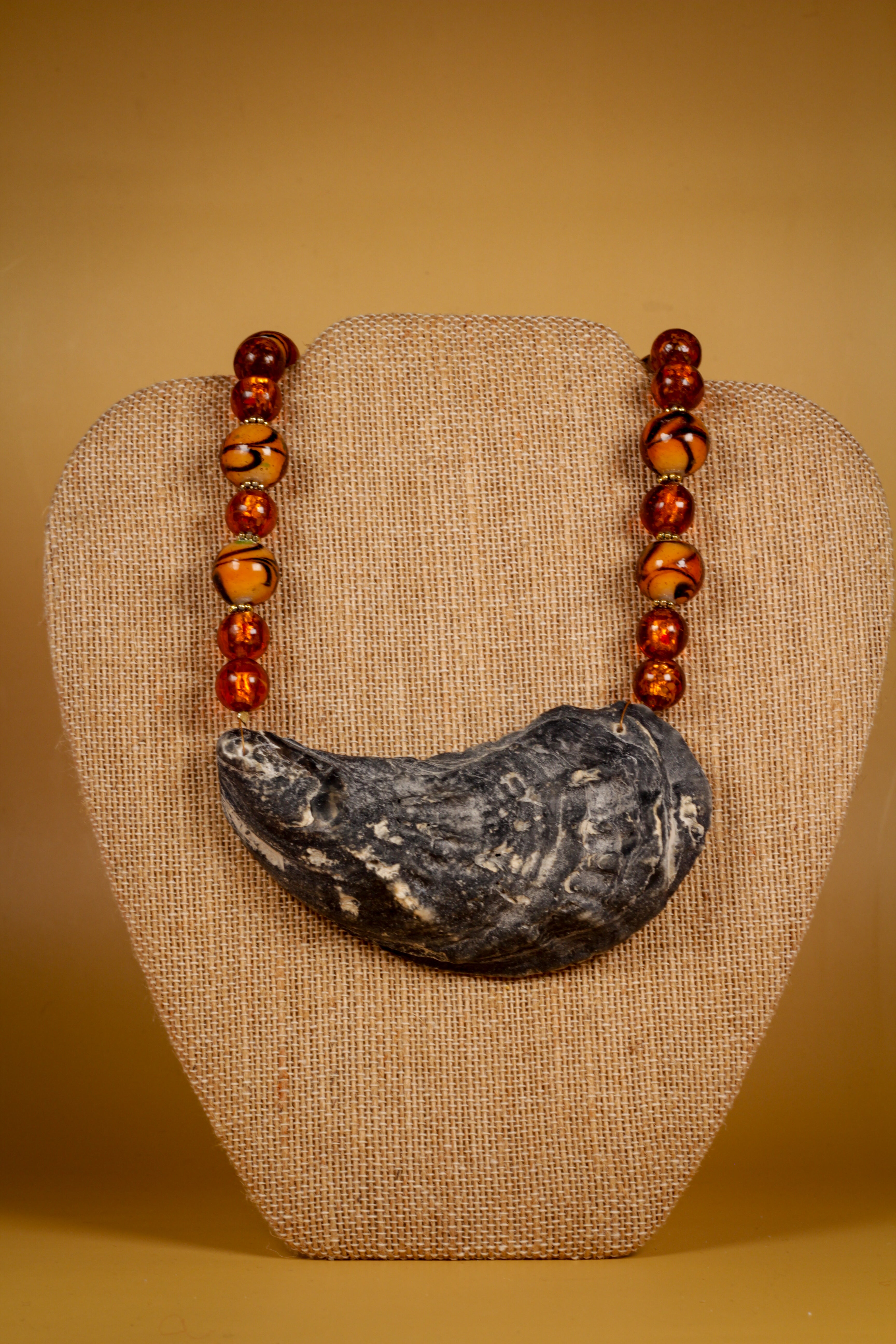 Handmade Natural Oyster and Beaded Necklace