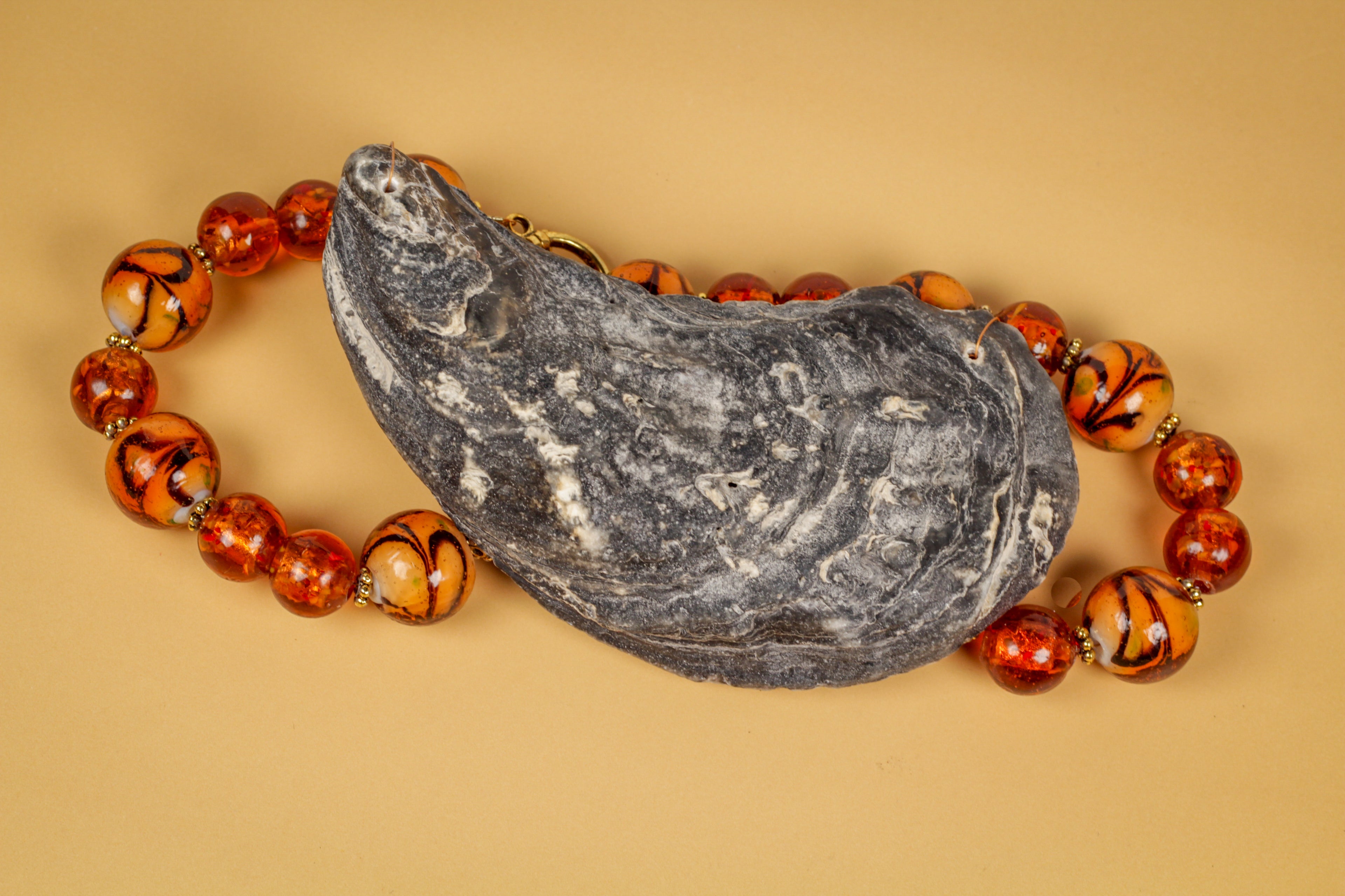 Handmade Natural Oyster and Beaded Necklace