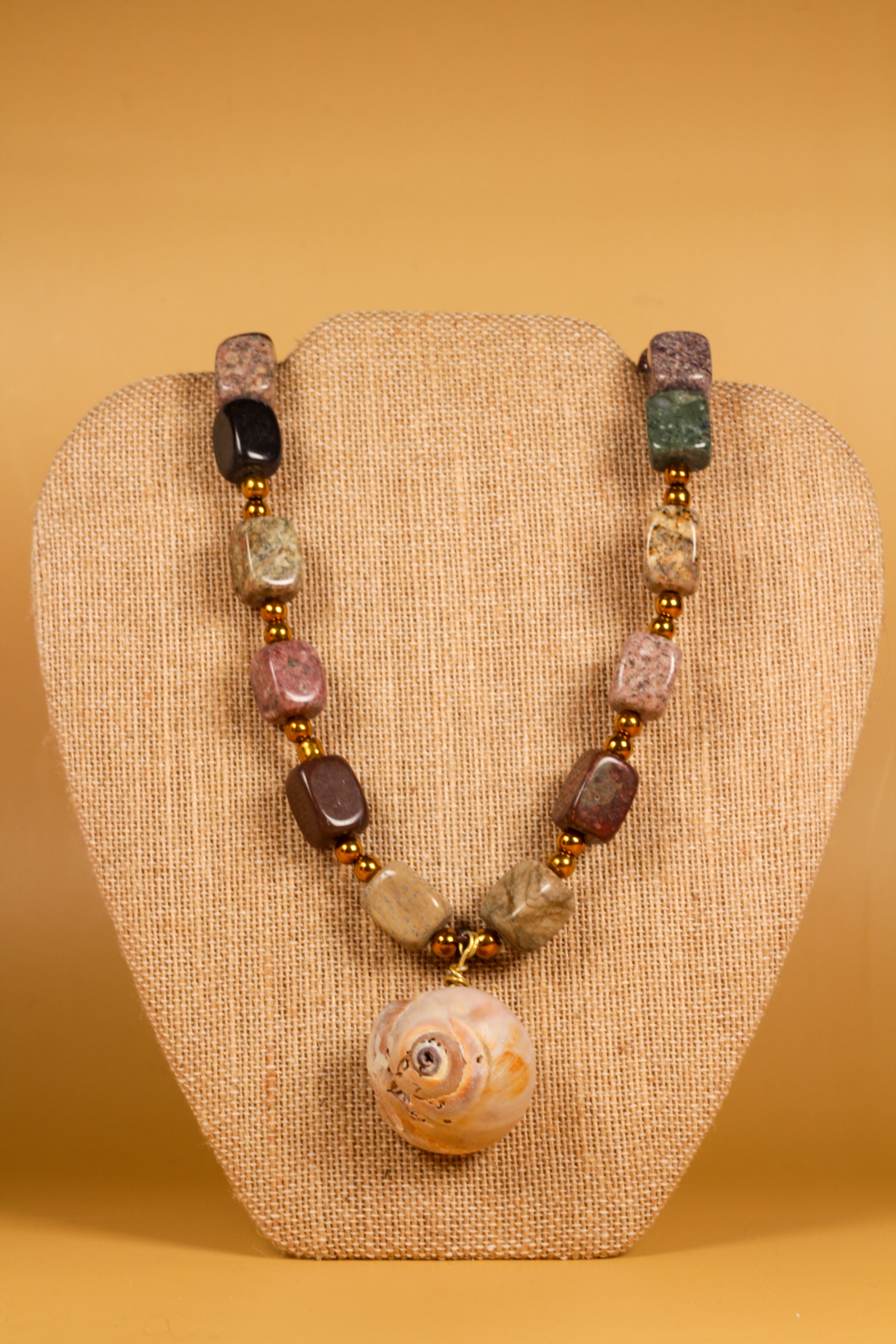 Handmade Natural Shark Eye Shell + Beaded Necklace