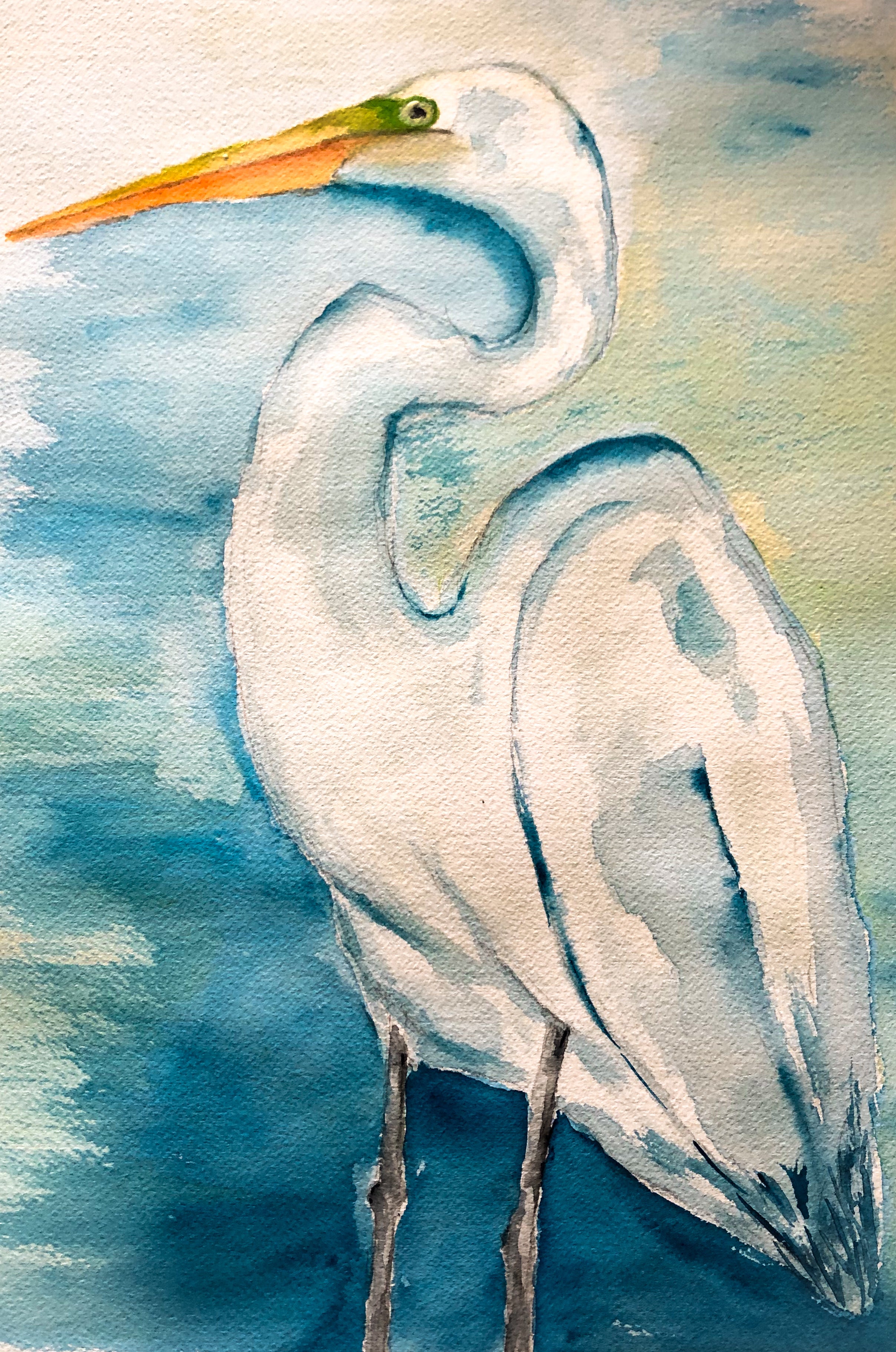 Beach Bird Watercolor Print on Canvas - 9”x12”