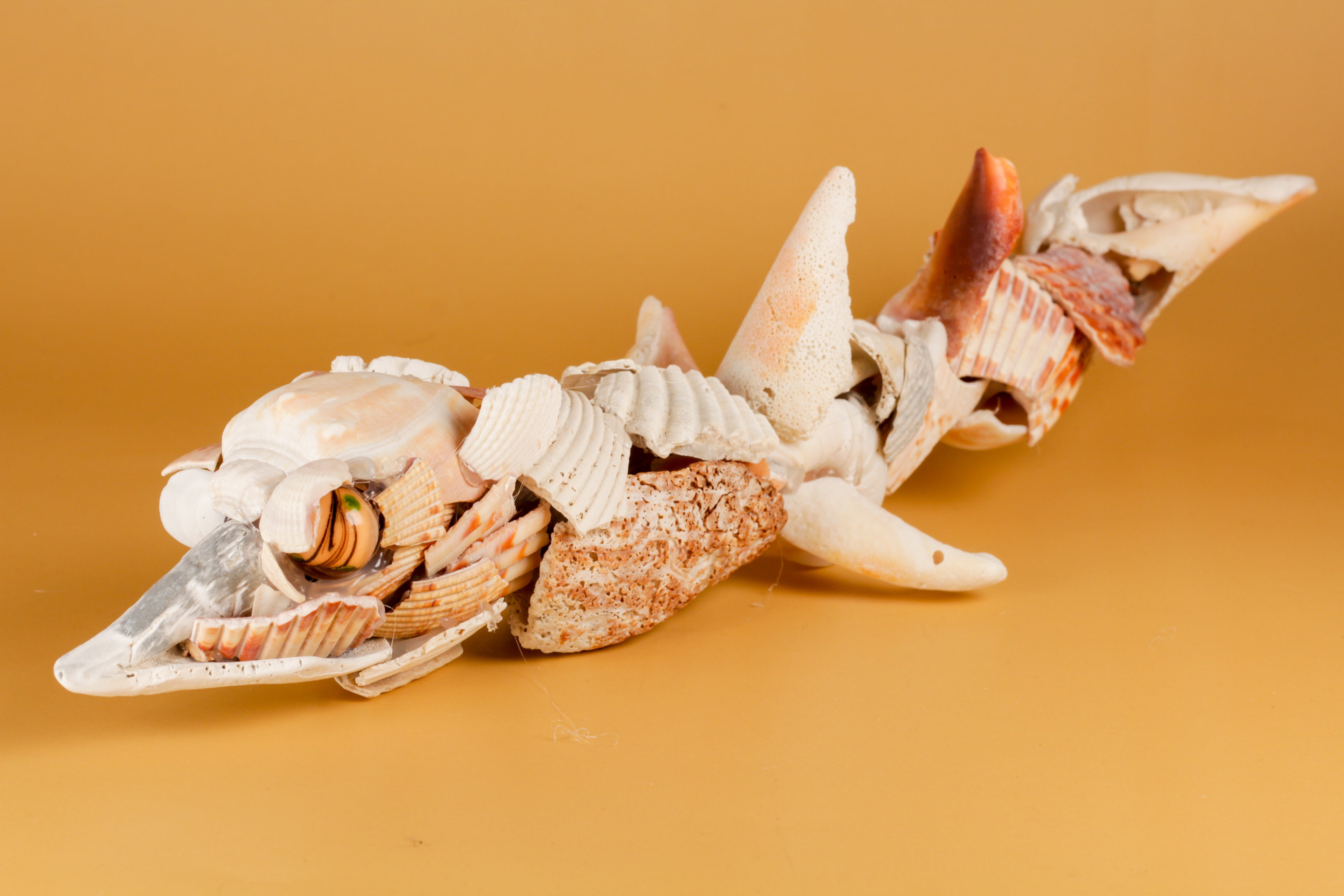 Handmade Seashell Fish Sculpture (12”) – One-of-a-Kind Coastal Decor