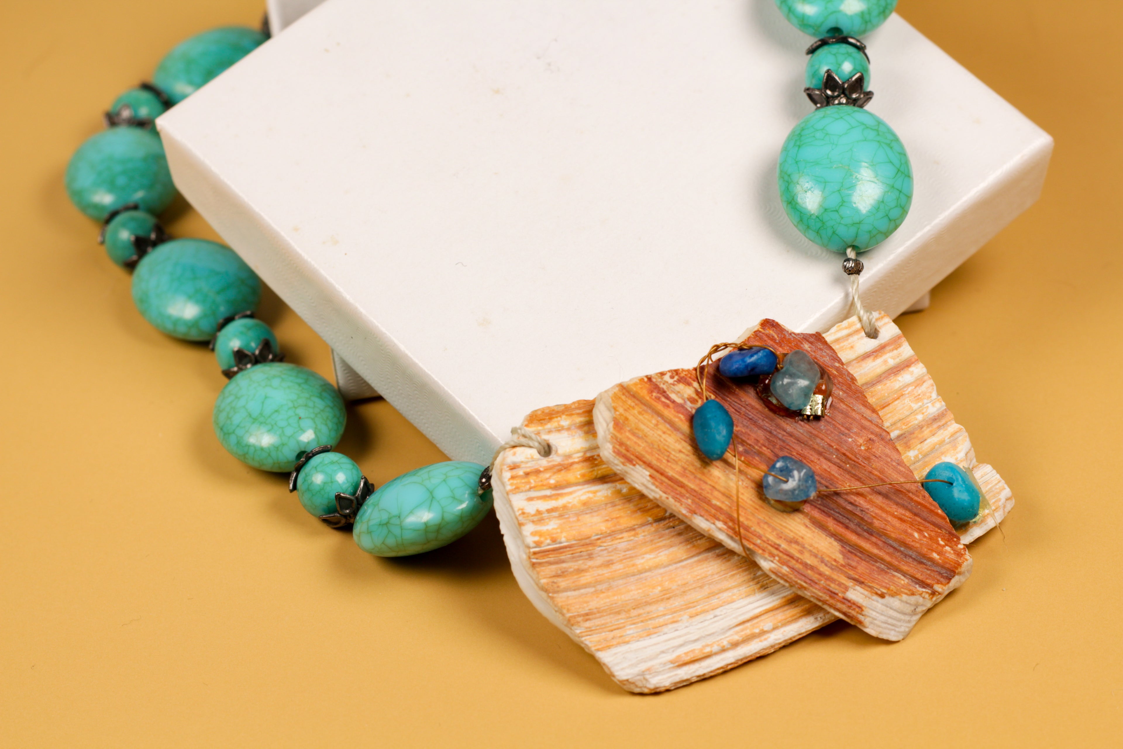 Hand Crafted Turquoise Beaded Shell Necklace