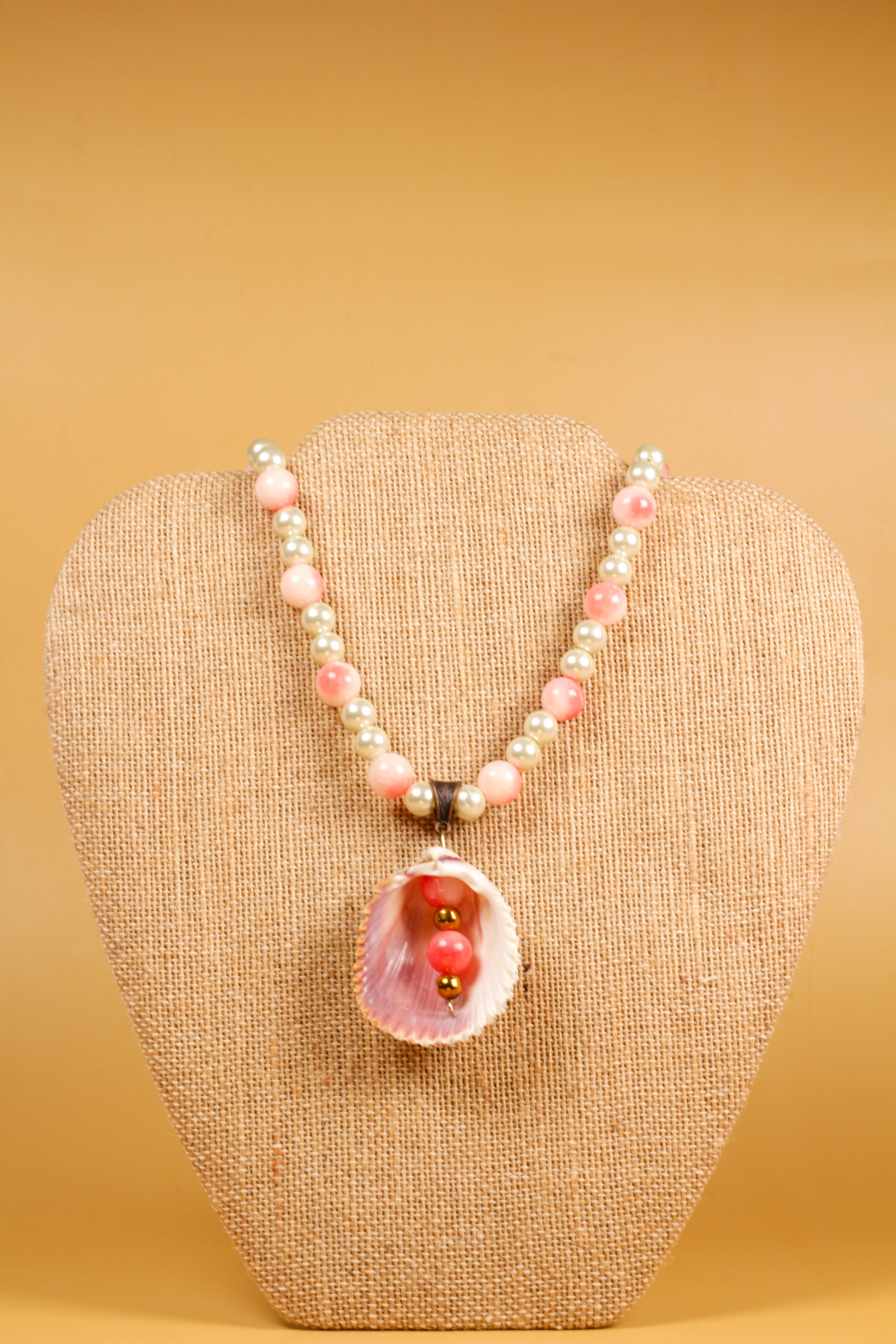 Handmade Pink and Pearl Bead Shell Necklace