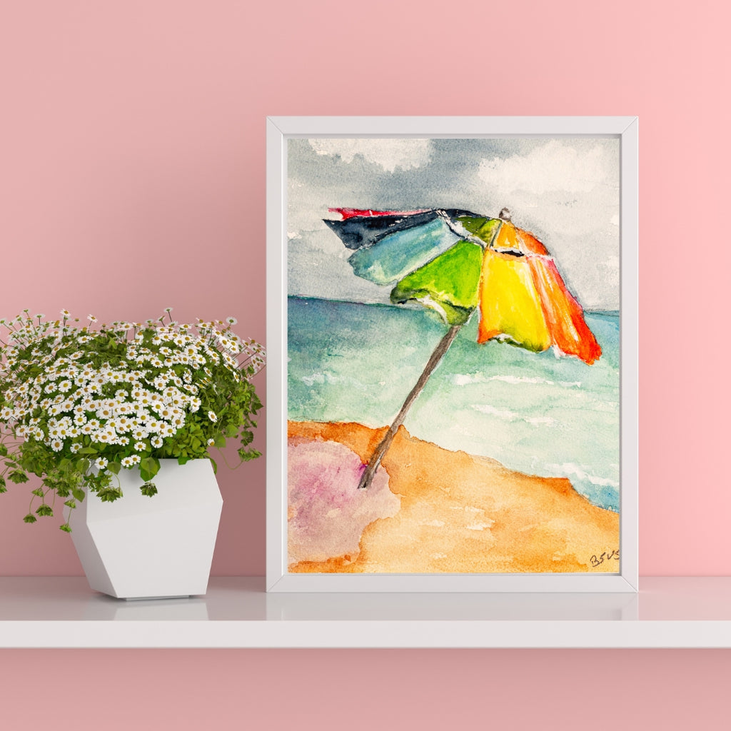 Original Watercolor Beach Print on Canvas - 12”x16”